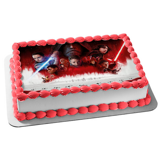 Star Wars Last Jedi Chewbaca Rey Luke Skywalker Kylo Ren Finn C-3PO R2-D2 y Dobbu Scay Imagen comestible para decoración de tartas ABPID07294 