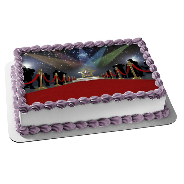 Red Carpet Hollywood Star Spotlights and Paparazzi Edible Cake Topper Image ABPID06875