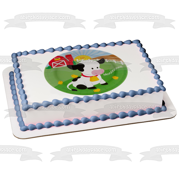 Imagen de adorno comestible para pastel de valla y pollitos de vaca de dibujos animados de corral ABPID07303 