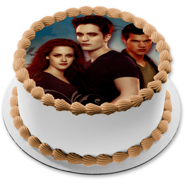 Imagen comestible para tarta de Crepúsculo, Bella Swan, Edward Cullen y Jacob, color negro, ABPID06888 