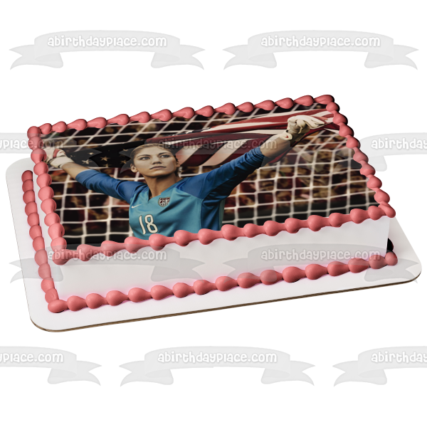 Hope Solo - Portero de fútbol femenino, medallista de oro olímpico con una bandera estadounidense, decoración comestible para tarta, imagen ABPID07318 