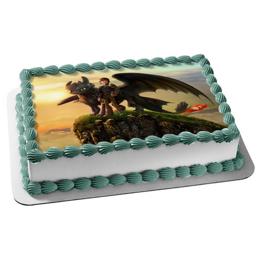 How to Train Your Dragon Toothless and Hiccup on a Rock Edible Cake Topper Image ABPID07329