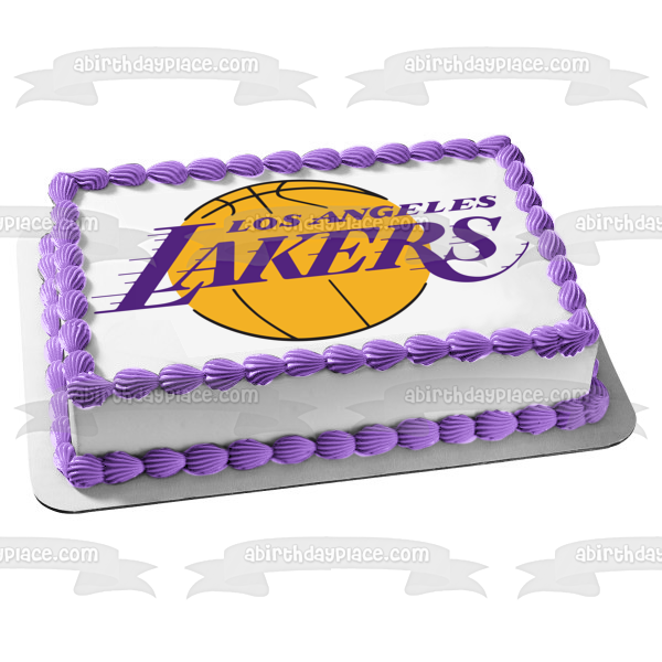 Imagen de decoración comestible para tarta de baloncesto de la NBA con el logotipo de Los Angeles Lakers ABPID07336 