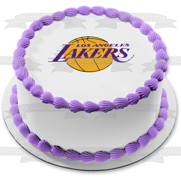 Imagen de decoración comestible para tarta de baloncesto de la NBA con el logotipo de Los Angeles Lakers ABPID07336 