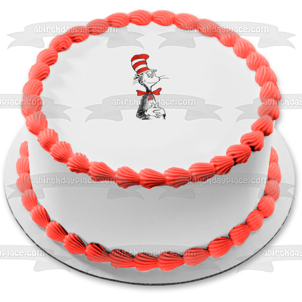 Dr. Seuss El gato con sombrero sobre fondo blanco Imagen comestible para decoración de tarta ABPID06919 