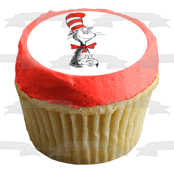 Dr. Seuss El gato con sombrero sobre fondo blanco Imagen comestible para decoración de tarta ABPID06919 