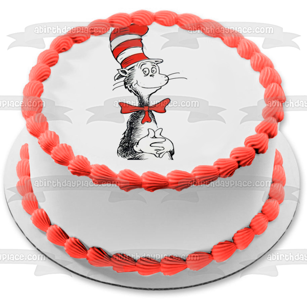 Dr. Seuss El gato con sombrero sobre fondo blanco Imagen comestible para decoración de tarta ABPID06919 