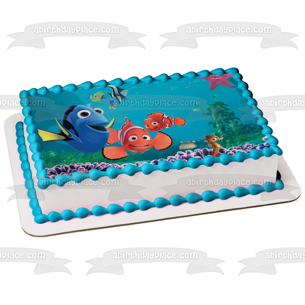 Finding Nemo Dory Nemo Marlin Peach Gill and Sheldon Edible Cake Topper Image ABPID07344