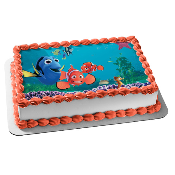 Buscando a Nemo Dory Nemo Marlin Peach Gill y Sheldon Imagen comestible para decoración de tarta ABPID07344 