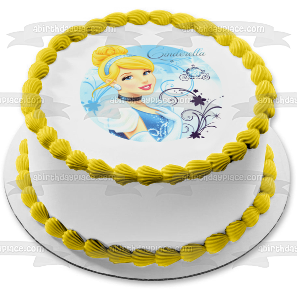 Princess Cinderella Blue Ball Gown Edible Cake Topper Image ABPID07351