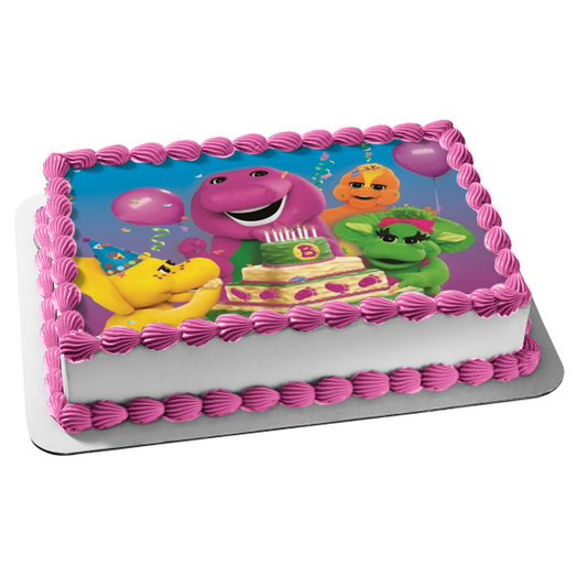 Barney Feliz cumpleaños Baby Bop Bj Riff y un pastel Adorno comestible para pastel Imagen ABPID07352 