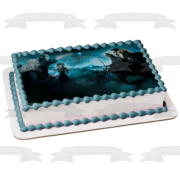 Harry Potter Hermione Granger Ron Weasley Serverus Snape y Draco Malfoy volando con varitas de bruja adorno comestible para tarta imagen ABPID06945 