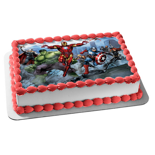 Avengers Thor The Hulk Iron Man Captain America Black Widow Nick Fury and Hawkeye Edible Cake Topper Image ABPID06946