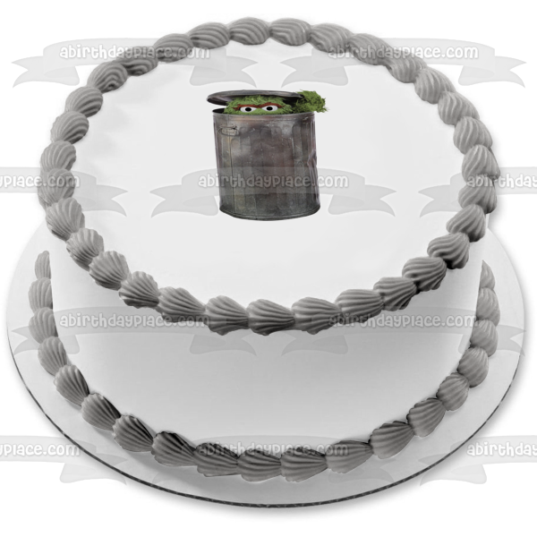 Sesame Street Oscar the Grouch In a Garbage Can Edible Cake Topper Image ABPID07372