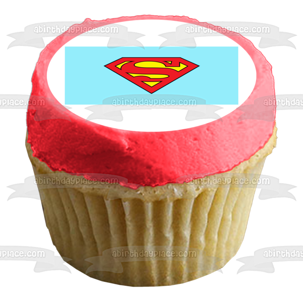 Logotipo de Superman con fondo verde azulado Imagen comestible para decoración de tarta ABPID06965 