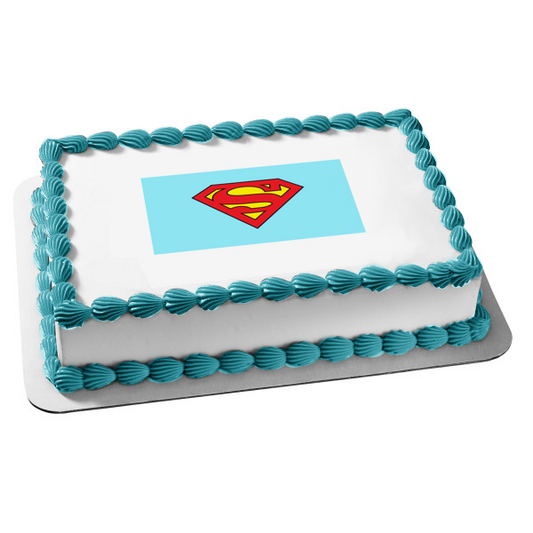 Superman Logo with a  Teal Background Edible Cake Topper Image ABPID06965