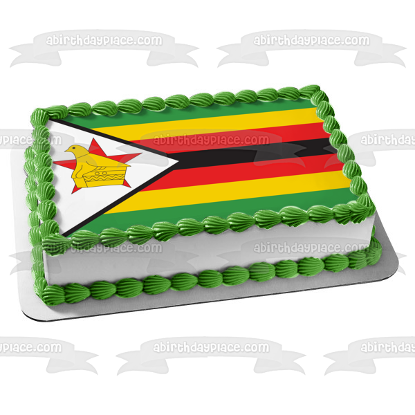 Flag of Zimbabwe Green Yellow Red Black Stripes Zimbabwe Bird Edible Cake Topper Image ABPID06969