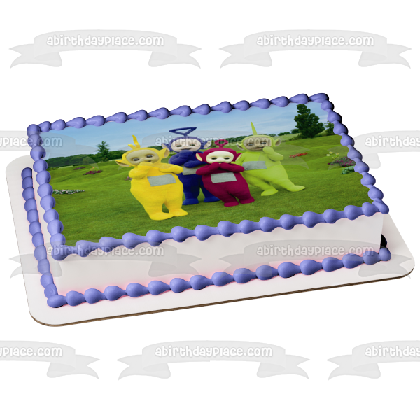 Teletubbies Tinky-Winky Laa-Laa Dipsy Po Trees and Flowers Background Edible Cake Topper Image ABPID06975