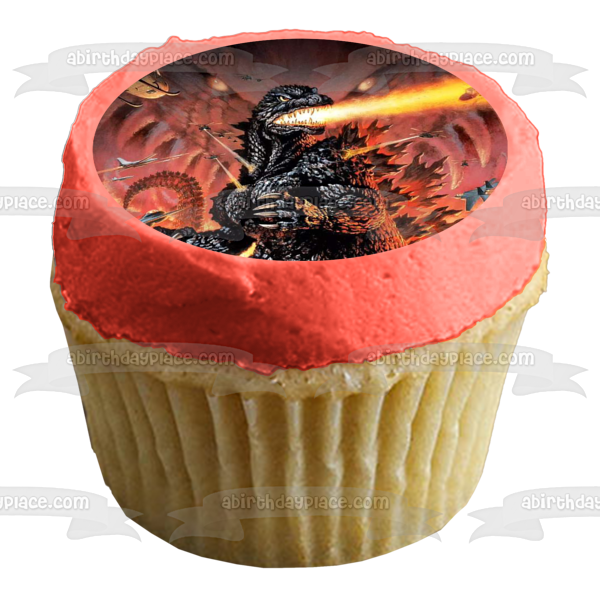 Godzilla Breathing Fire Airplanes and Helicopters Edible Cake Topper Image ABPID07394