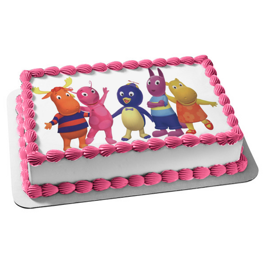 Backyardigans Uniqua Tyrone Tasha Pablo Austin with a  White Background Edible Cake Topper Image ABPID07436