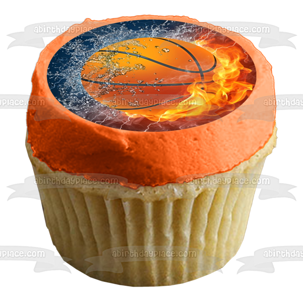 Imagen comestible para decoración de tarta de baloncesto, fuego y hielo, ABPID07628 