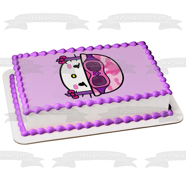 Decoración comestible para tarta con casco y gafas de camuflaje rosa de Hello Kitty, imagen ABPID07443 