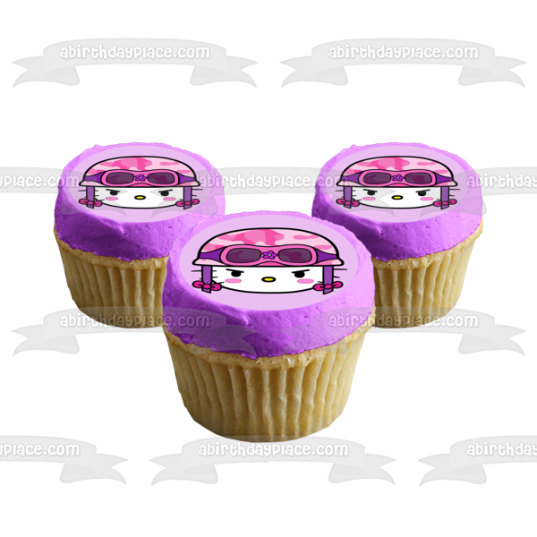 Hello Kitty Pink Camo Helmet and Goggles Edible Cake Topper Image ABPID07443