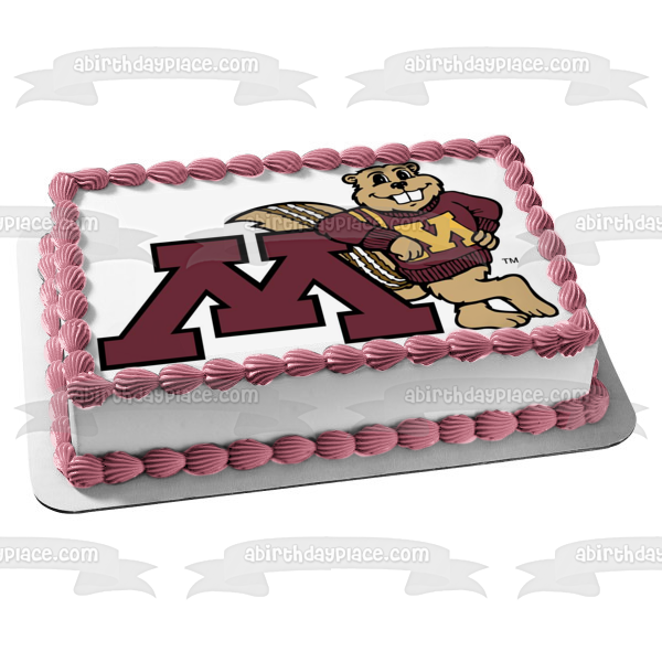 Logotipo de la Universidad de Minnesota con decoración comestible para tarta Goldy Gopher, imagen ABPID07634 