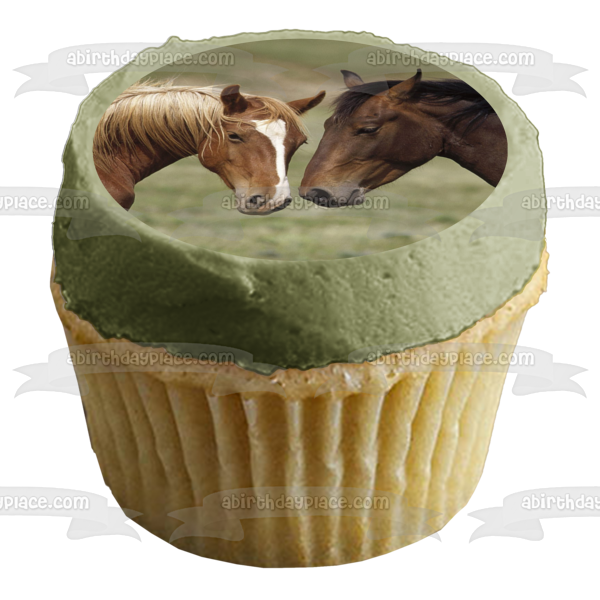 Imagen de decoración comestible para tarta con animales marrones de caballos ABPID07492 