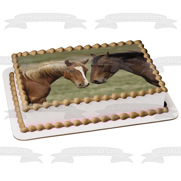 Imagen de decoración comestible para tarta con animales marrones de caballos ABPID07492 