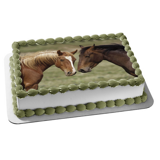 Imagen de decoración comestible para tarta con animales marrones de caballos ABPID07492 