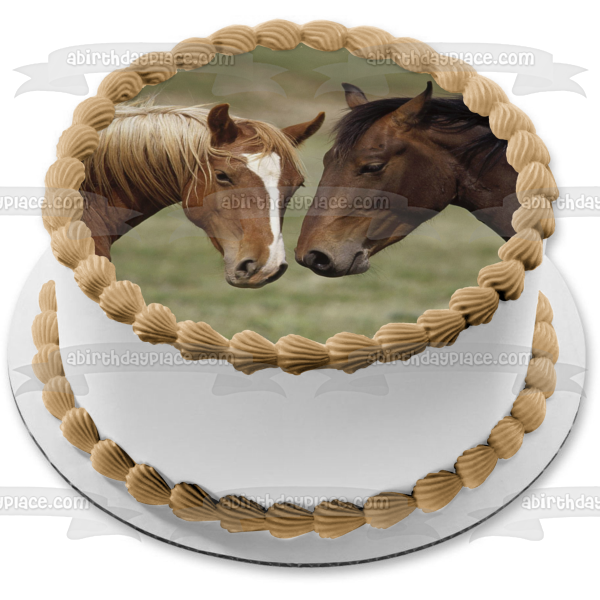 Imagen de decoración comestible para tarta con animales marrones de caballos ABPID07492 