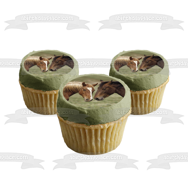 Imagen de decoración comestible para tarta con animales marrones de caballos ABPID07492 