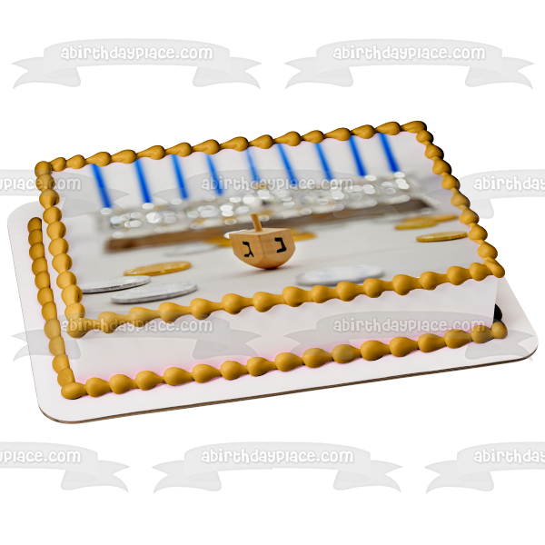 Feliz Hanukkah Dreidel y una menorá imagen comestible para decoración de tarta ABPID07688 