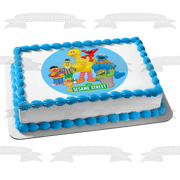 Sesame Street Logo Cookie Monster Cookies Elmo Bert Ernie Zoe and Oscar the Grouch Edible Cake Topper Image ABPID07518