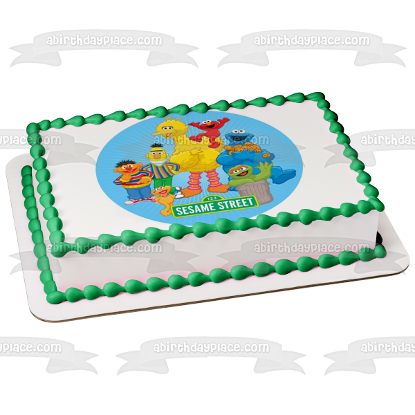 Sesame Street Logo Cookie Monster Cookies Elmo Bert Ernie Zoe and Oscar the Grouch Edible Cake Topper Image ABPID07518