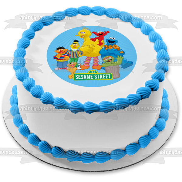 Sesame Street Logo Cookie Monster Cookies Elmo Bert Ernie Zoe and Oscar the Grouch Edible Cake Topper Image ABPID07518