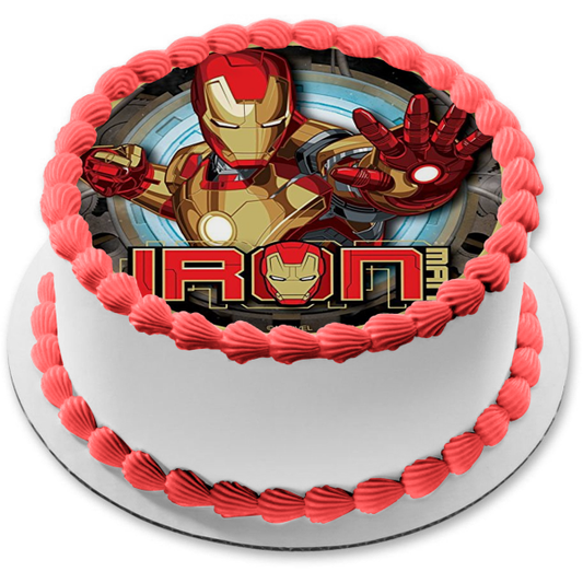 Imagen comestible para decoración de tarta de Iron Man y su logotipo ABPID07704 