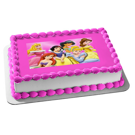 Princess Aurora Ariel Snow White Jasmine Belle and Cinderella Edible Cake Topper Image ABPID07710