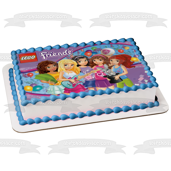 LEGO Friends Logo Stephanie Mia Andrea Emma Olivia and Balloons Edible Cake Topper Image ABPID07724