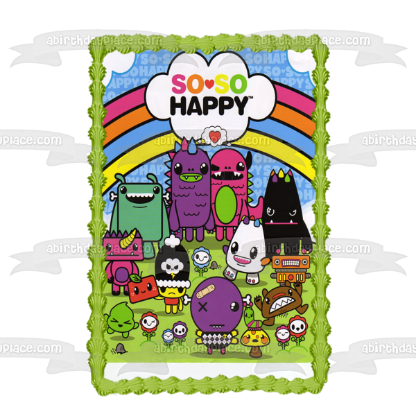 So so Happy Monsters and a Rainbow Edible Cake Topper Image ABPID07750