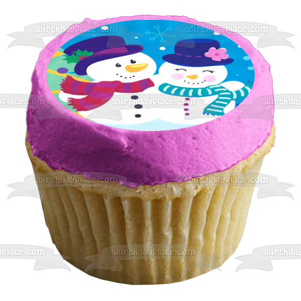 Winter Scene Snowmen Christmas Tree Presents and Snowflakes Edible Cake Topper Image ABPID07911