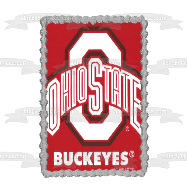 Imagen comestible para decoración de tarta con el logotipo de los Ohio State Buckeyes de la NCAA y un fondo rojo ABPID07922 