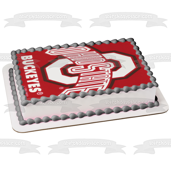 Imagen comestible para decoración de tarta con el logotipo de los Ohio State Buckeyes de la NCAA y un fondo rojo ABPID07922 