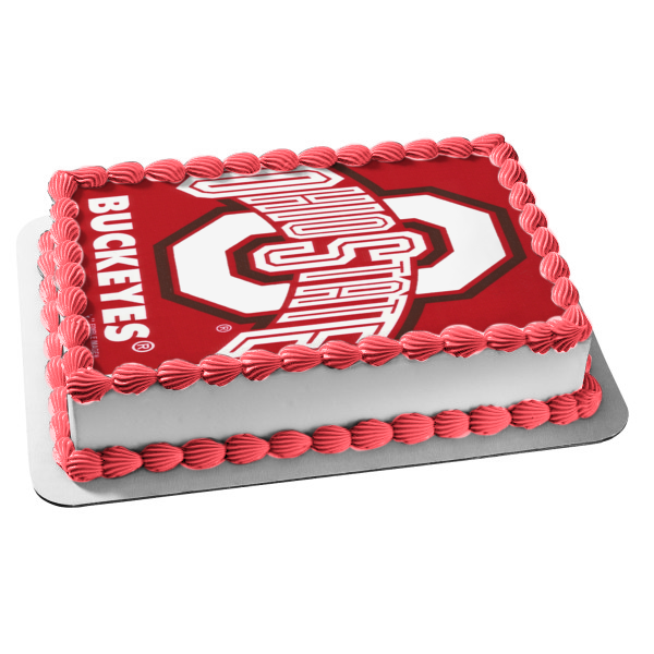 Imagen comestible para decoración de tarta con el logotipo de los Ohio State Buckeyes de la NCAA y un fondo rojo ABPID07922 