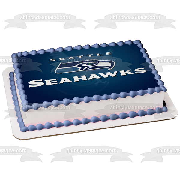 Imagen comestible para decoración de tarta con el logotipo de los Seattle Seahawks de la NFL, fondo azul, ABPID07774 