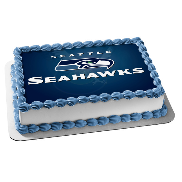 Imagen comestible para decoración de tarta con el logotipo de los Seattle Seahawks de la NFL, fondo azul, ABPID07774 