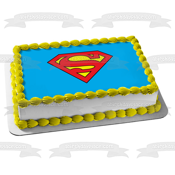 Superman Logo on a Blue Background Edible Cake Topper Image ABPID07935