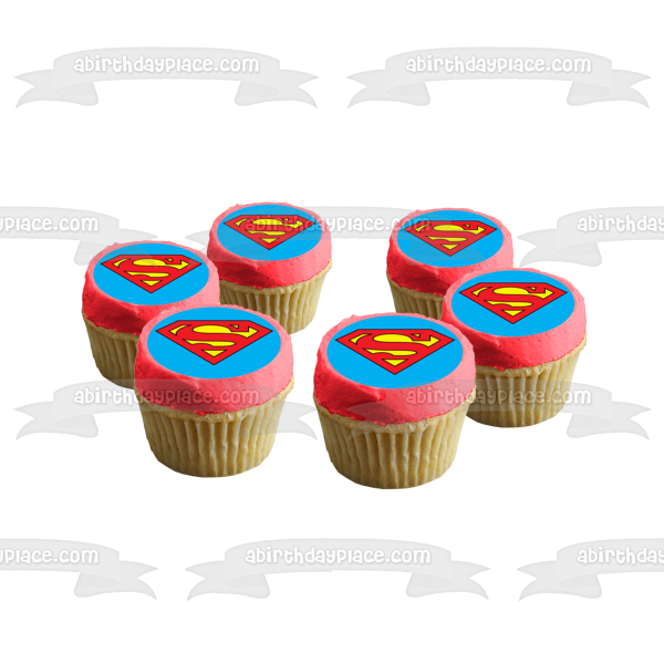 Superman Logo on a Blue Background Edible Cake Topper Image ABPID07935