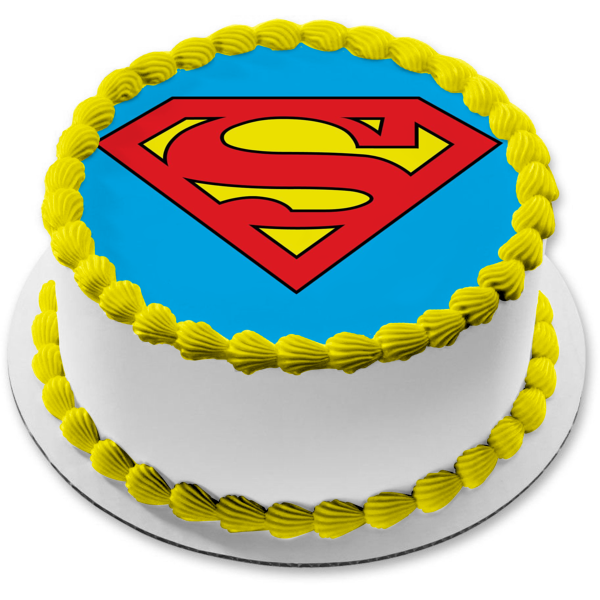 Superman Logo on a Blue Background Edible Cake Topper Image ABPID07935